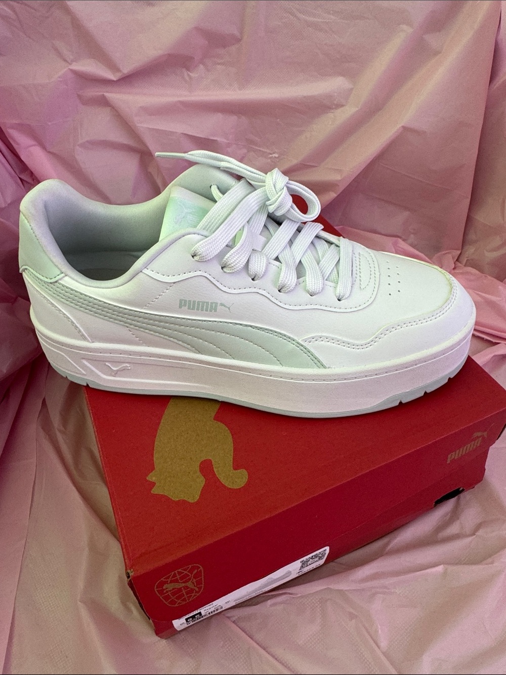 Puma White Platform Lace-Up Sneaker with Thick Sole